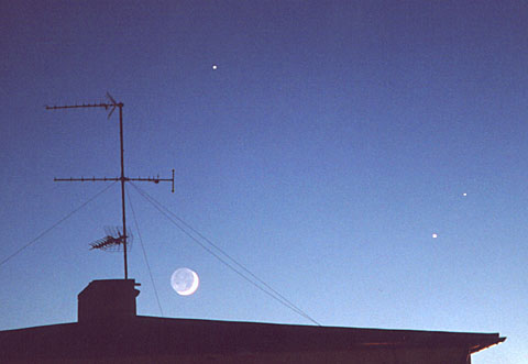 Picture of the Moon and three planets